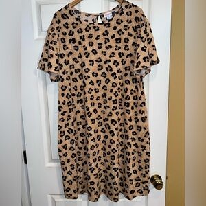 LuLaRoe Tan and Black Leopard Print Midi Dress. EUC. Size 2XL